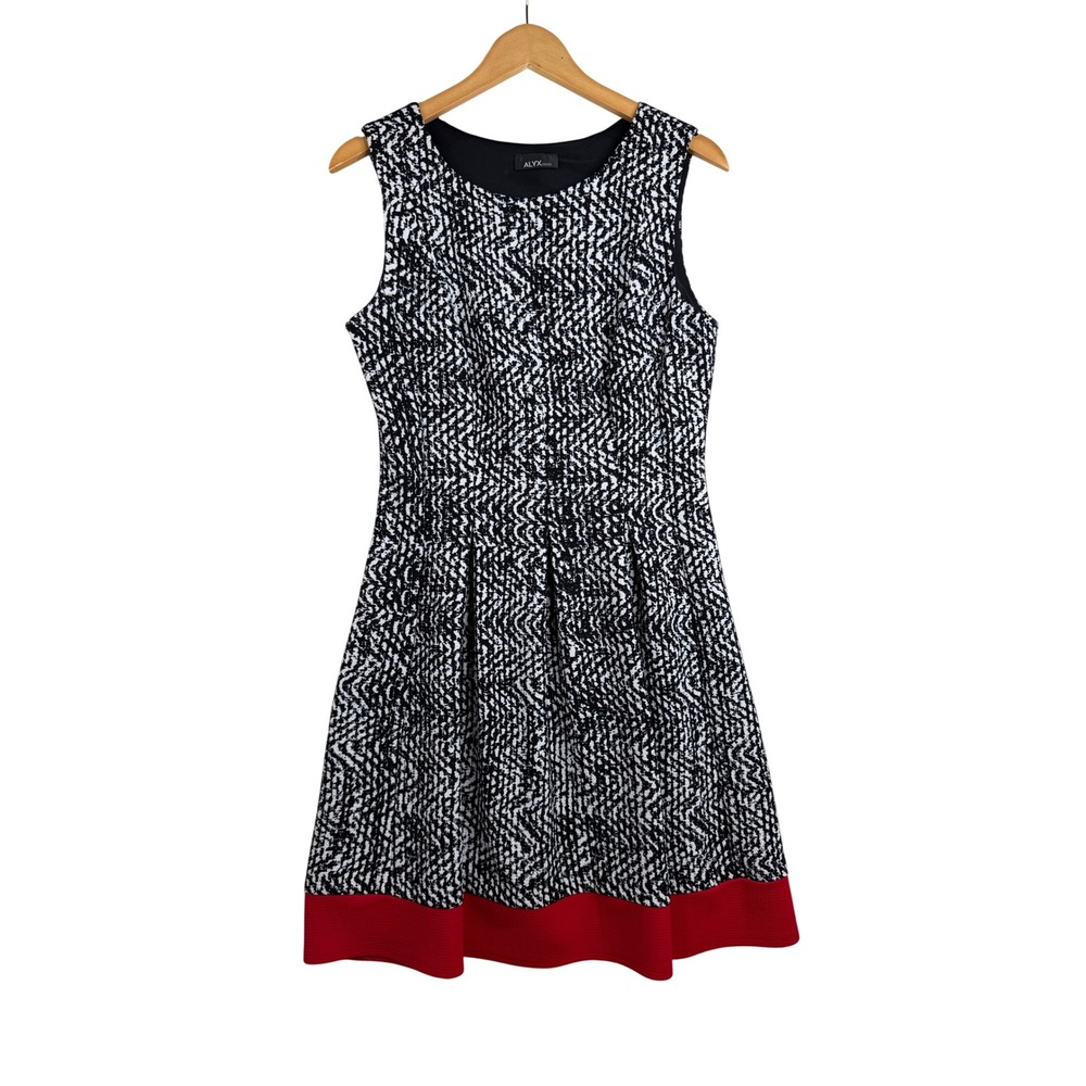 Alyx Sleeveless Fit & Flare Abstract Print Dress size 12 Black/White/Red